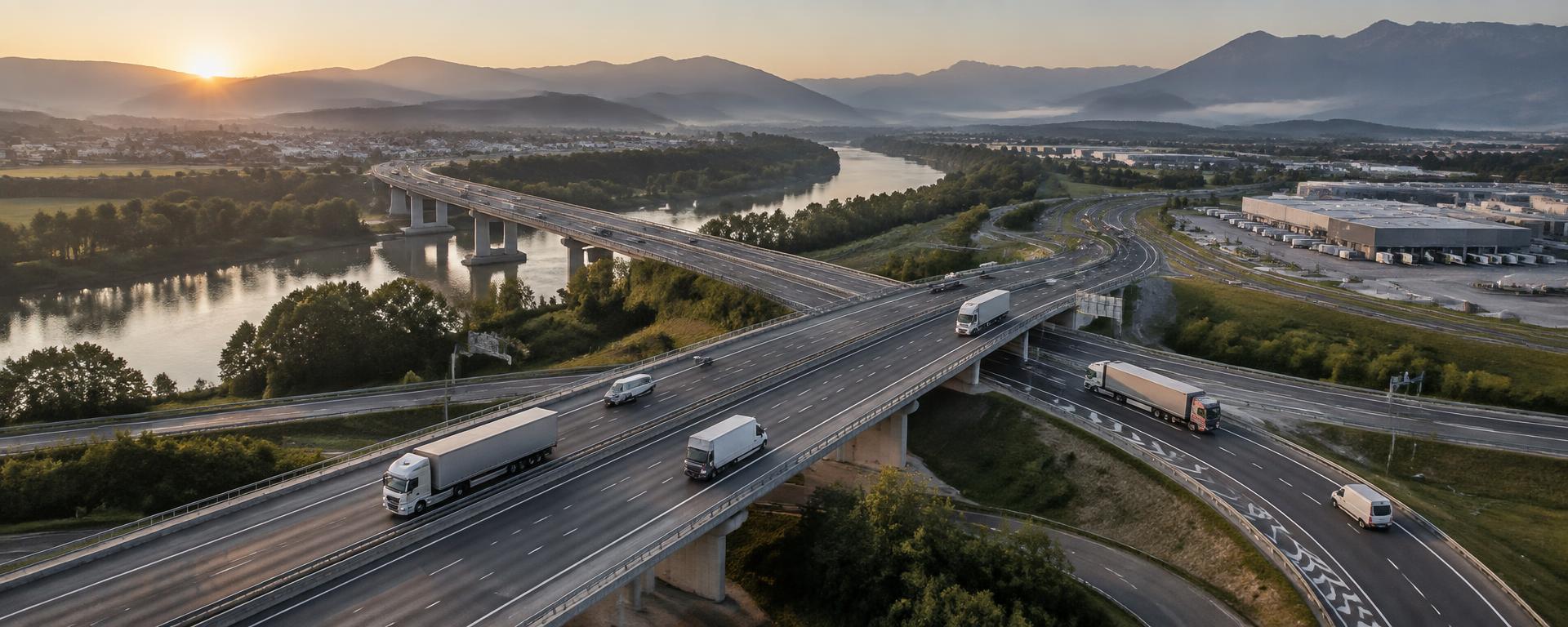 Fernverkehr auf einem europäischen Autobahnkreuz